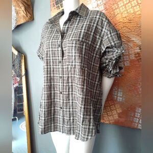 Zara Nwot Cotton Blend Plaid Button-Up Shirt